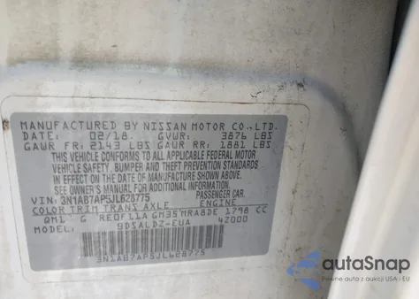 2018 Nissan Sentra Sv из США, поврежденный, VIN 3N1AB7AP5JL628775